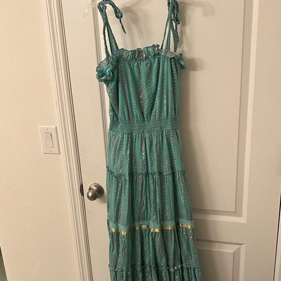 Blue Rain Dresses & Skirts - Francescas Blue Rain Teal Green Maxi Dress with Gold Trim
